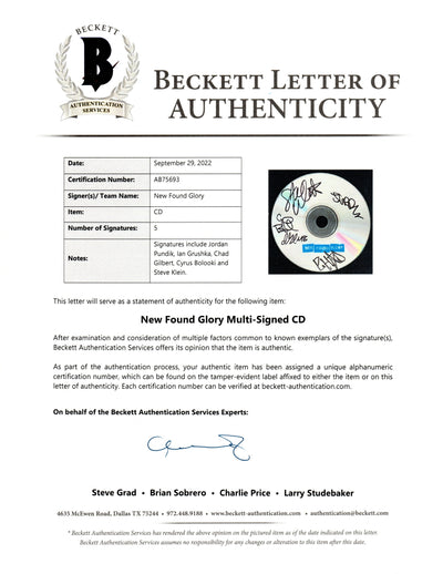 New Found Glory Autographed CD Compact Disc With Cover Beckett Authenticated BAS AB75693