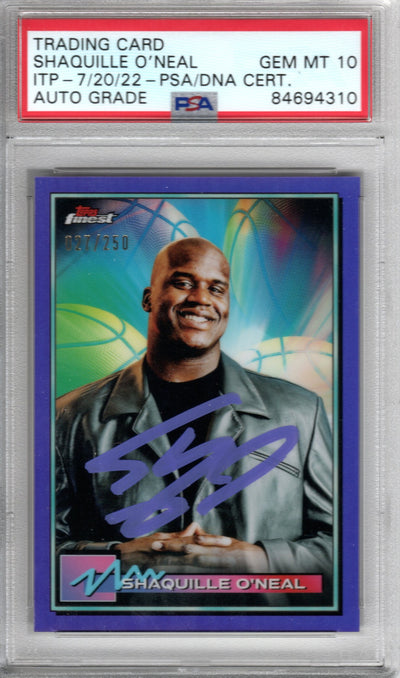 Shaquille O'Neal Autographed Magic Lakers Heat Encapsulated 2021 Topps Finest No. 34 027/250 Trading Card PSA AUTO GRADE GEM MINT 10 84694310