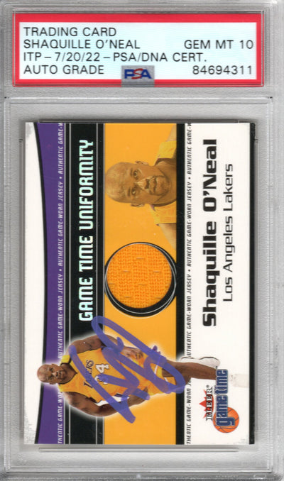 Shaquille O'Neal Autographed Lakers Encapsulated 2000 Fleer Game Worn Jersey Trading Card PSA AUTO GRADE GEM MINT 10 84694311