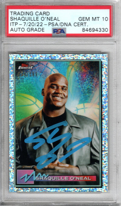 Shaquille O'Neal Autographed Magic Lakers Heat Encapsulated 2021 Topps Finest No. 34 039/199 Trading Card PSA AUTO GRADE GEM MINT 10 84694330