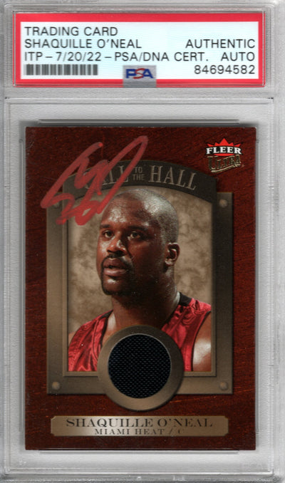 Shaquille O'Neal Autographed Miami Heat Encapsulated 2007 Fleer Ultra Call To The Hall Game Worn Jersey Trading Card PSA Authenticated 84694582