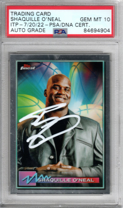 Shaquille O'Neal Autographed Magic Lakers Heat Encapsulated 2021 Topps Finest No. 34 Trading Card PSA AUTO GRADE GEM MINT 10 84694904