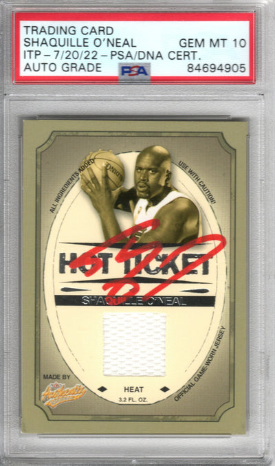 Shaquille O'Neal Autographed Miami Heat Encapsulated 2004 Fleer Hot Ticket 415/450 Game Worn Jersey Trading Card PSA AUTO GRADE GEM MINT 10 84694905