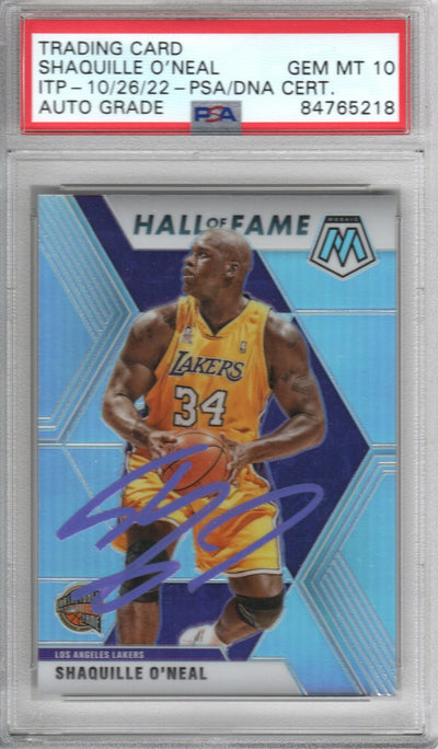 Shaquille O'Neal Autographed Los Angeles Lakers Encapsulated 2019-20 Panini Mosaic Hall of Fame No. 281 Trading Card GEM MT. 10 PSA ITP 84765218