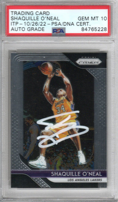 Shaquille O'Neal Autographed Los Angeles Lakers Encapsulated 2018-19 Panini Prizm No. 35 Trading Card AUTO GRADE GEM MT. 10 PSA ITP 84765228