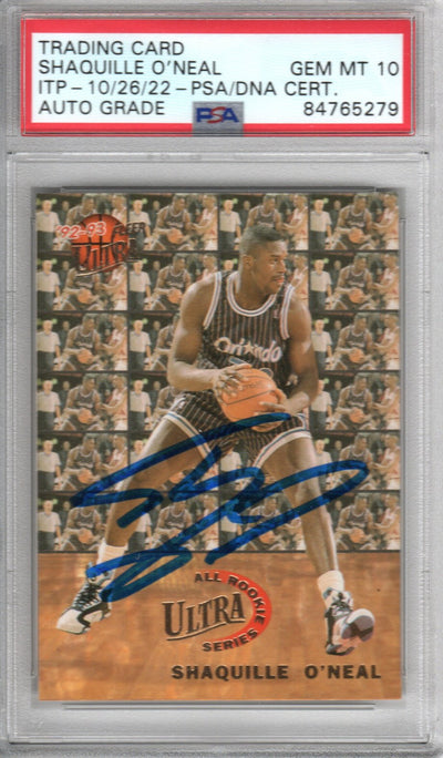Shaquille O'Neal Autographed Orlando Magic Encapsulated 1992-93 Fleer Ultra Rookie 7 of 10 Trading Card GEM MT. 10 PSA ITP 84765279