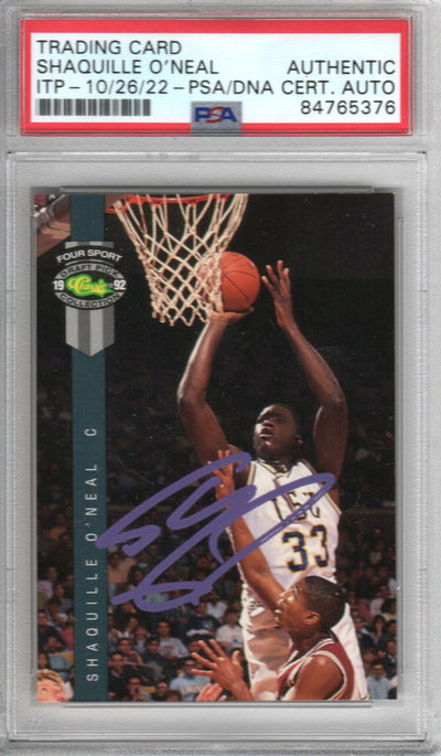 Shaquille O'Neal Autographed LSU Tigers Encapsulated 1992 Classic Draft Pick Four Sport Trading Card #1 PSA ITP 84765376