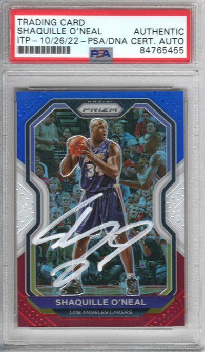 Shaquille O'Neal Autographed Lakers Encapsulated 2020-21 Panini Prizm Trading Card No. 207 PSA ITP 84765455