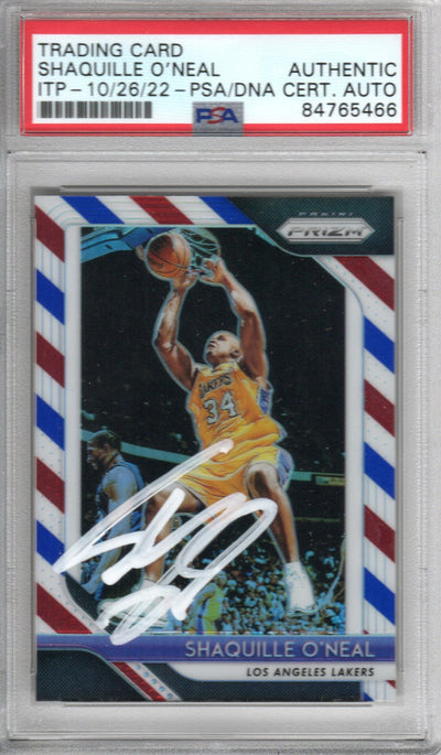 Shaquille O'Neal Autographed Lakers Encapsulated 2018-29 Panini Prizm Trading Card No. 35 PSA ITP 84765466