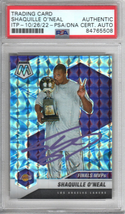 Shaquille O'Neal Autographed Lakers Finals MVPs Encapsulated 2020-21 Panini Mosaic Trading Card No. 300 PSA ITP 84765508