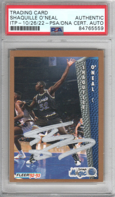 Shaquille O'Neal Autographed Lakers Encapsulated 1992-93 Fleer Trading Card #401 PSA ITP 84765559
