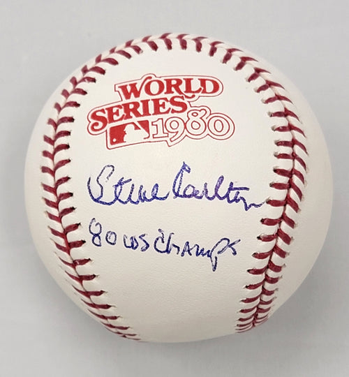 Steve Carlton Autographed Philadelphia Phillies 1980 World Series Baseball  W/ 80 WS Champs Beckett Witnessed