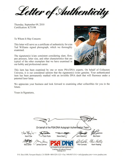 Ted Williams Autographed Boston Red Sox 16x20 Photo PSA/DNA Authenticated PSA K73198