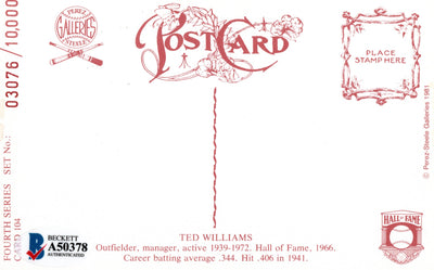 Ted Williams Autographed Boston Red Sox Perez Steele Postcard Beckett Authenticated