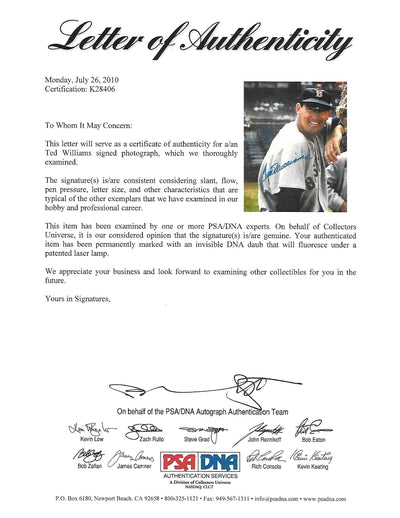 Ted Williams Autographed Boston Red Sox 16x20 Photo PSA/DNA Authenticated