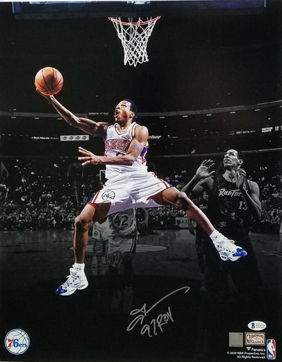 Allen Iverson Autographed Philadelphia 76ers Spotlight 16x20 Photo W/ 97 ROY Beckett Witnessed