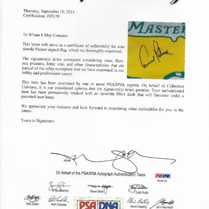 Arnold Palmer Autographed Masters Garden Flag PSA/DNA Authenticated 205170
