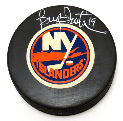 Bryan Trottier Autographed New York Islanders Logo Hockey Puck Beckett Authenticated
