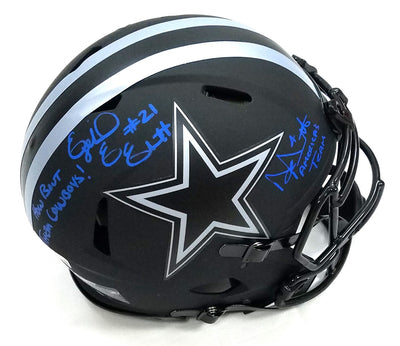 Dak Prescott & Ezekiel Elliott Autographed Dallas Cowboys Riddell Eclipse Authentic Helmet W/ Inscriptions Beckett Witnessed