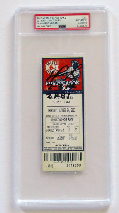 David Ortiz Autographed Boston Red Sox 2013 World Series Game 2 Encapsulated Ticket W/ 2-3 HR 2 RBI PSA/DNA Graded AUTO 10
