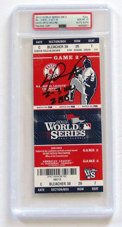 David Ortiz Autographed Boston Red Sox 2013 World Series Game 2 Encapsulated Ticket W/ 2-3 HR 2 RBI PSA/DNA Graded GEM MT 10