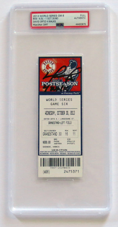 David Ortiz Autographed Boston Red Sox 2013 World Series Game 6 Encapsulated Ticket W/ 4 Walk PSA/DNA