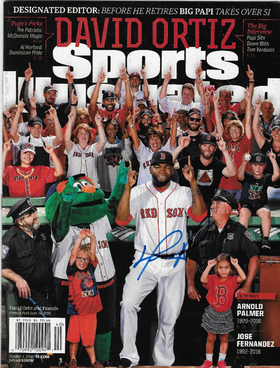 David Ortiz Autographed Boston Red Sox Sports Illustrated 10/3/16 Beckett Witnessed Blue