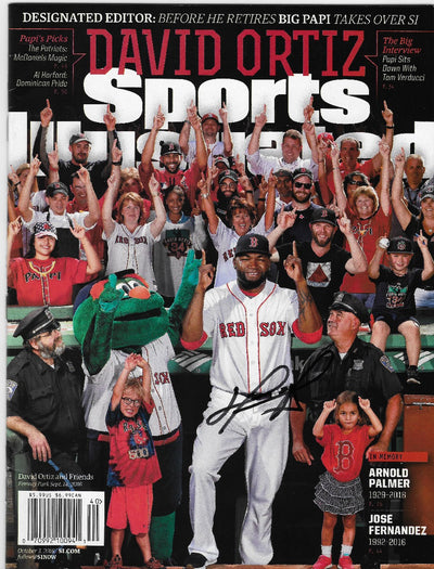 David Ortiz Autographed Boston Red Sox Sports Illustrated 10/3/16 Beckett Witnessed Black