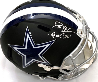 Deion Sanders Autographed Dallas Cowboys Riddell Matte Black Speed Replica Helmet W/ Prime Time Beckett Witness