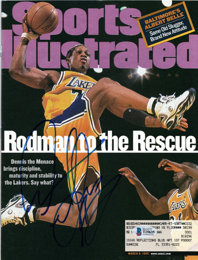 Dennis Rodman Autographed Los Angeles Lakers Sports Illustrated 3/8/99 Beckett Authenticated