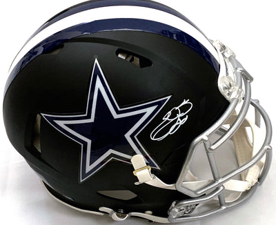 Emmitt Smith Autographed Dallas Cowboys Riddell Matte Flat Black Speed Authentic Helmet in White Paint Beckett Witness