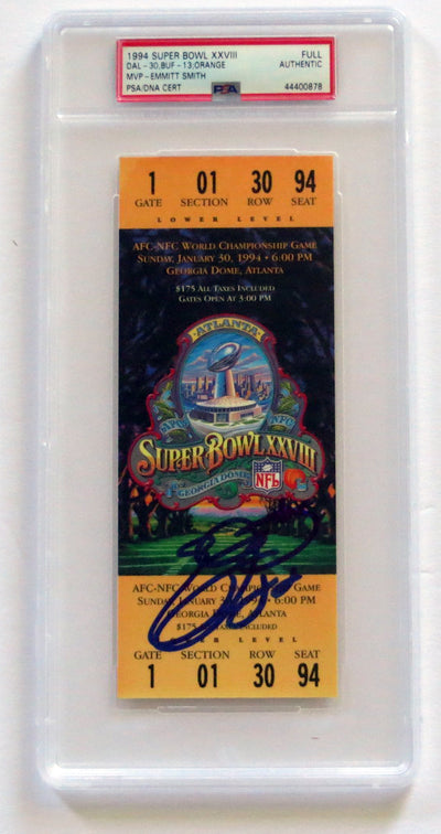 Emmitt Smith Autographed Dallas Cowboys Super Bowl XXVIII Encapsulated Ticket PSA/DNA