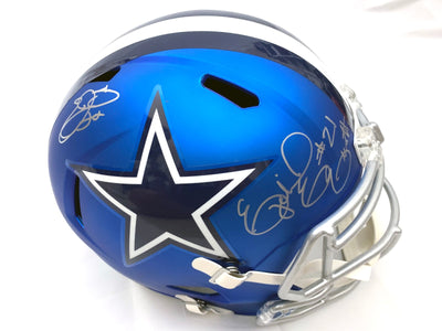 Emmitt Smith and Ezekiel Elliott Autographed Dallas Cowboys Riddell Blaze Speed Replica Helmet Beckett Witness