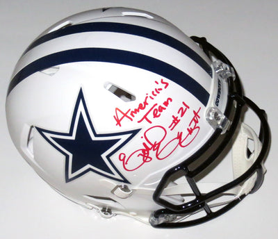 Ezekiel Elliott Autographed Dallas Cowboys Riddell Matte Flat White Speed Authentic Helmet W/America's Team Beckett Witnessed