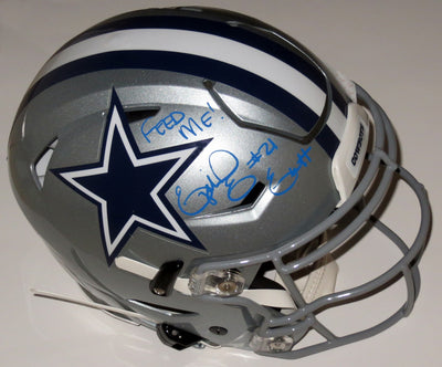 Ezekiel Elliott Autographed Dallas Cowboys Riddell Speed Flex Authentic Helmet W/Feed Me in Blue Paint Beckett Witnessed