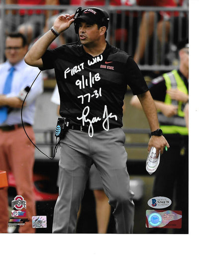Ryan Day Autographed Ohio State Buckeyes First Win Multi Inscription 8x10 Beckett Witnessed