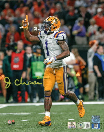Ja'Marr Chase Autographed LSU Tigers 8x10 2020 National Championship Game Photo Beckett Witnessed