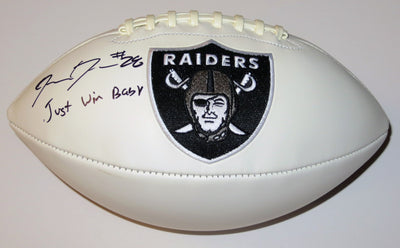 Josh Jacobs Autographed Las Vegas Oakland Raiders Logo Football W/ Just Win Baby Beckett Witnessed