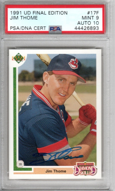 Jim Thome Autographed Cleveland Indians Encapsulated 1991 Upper Deck Rookie Trading Card Graded MINT 9 AUTO 10 PSA/DNA Authenticated