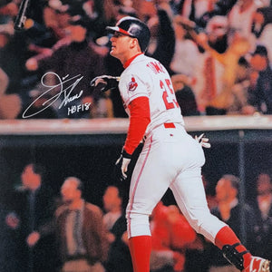 Jim Thome Autographed Cleveland Indians Bat Flip 16x20 Photo W/ HOF 18 Beckett Witnessed