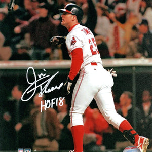 Jim Thome Autographed Cleveland Indians Bat Flip 8x10 Photo W/ HOF 18 Beckett Witnessed
