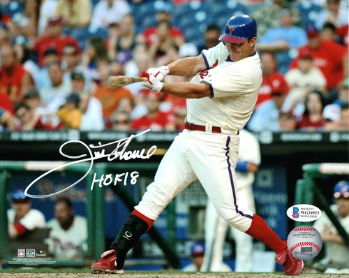 Jim Thome Autographed Philadelphia Phillies 8x10 Photo W/ HOF 18