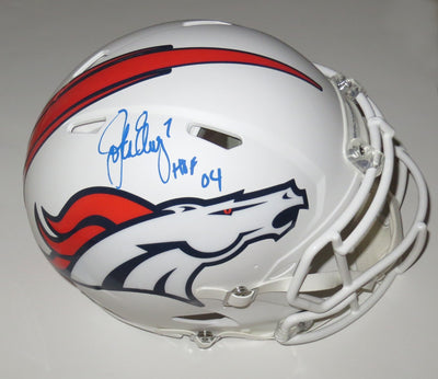 John Elway Autographed Denver Broncos Riddell Matte White Speed Authentic Helmet W/ HOF 04 Beckett Authenticated