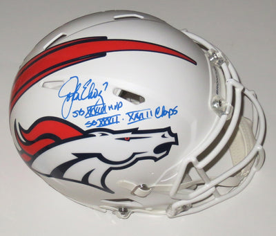 John Elway Autographed Denver Broncos Riddell Matte White Speed Authentic Helmet W/ Super Bowl XXXII & XXXIII Champs Beckett Authenticated