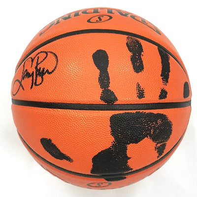 Larry Bird Autographed Boston Celtics NBA Replica Game Basketball With Hand Print in Black Beckett Witnessed