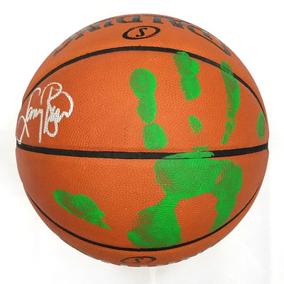 Larry Bird Autographed Boston Celtics NBA Replica Game Basketball With Hand Print in Green Beckett Witnessed