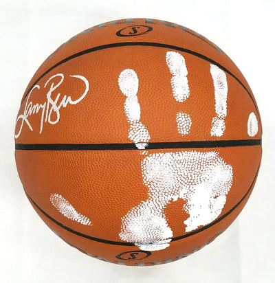Larry Bird Autographed Boston Celtics NBA Replica Game Basketball With Hand Print in White Beckett Witnessed