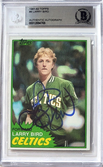 Larry Bird Autographed Boston Celtics Encapsulated 1981 Topps #4 Trading Card Beckett Authenticated
