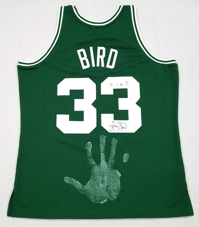 Larry Bird Autographed Boston Celtics NBA Mitchell & Ness Swingman Jersey With Hand Print Beckett Witnessed