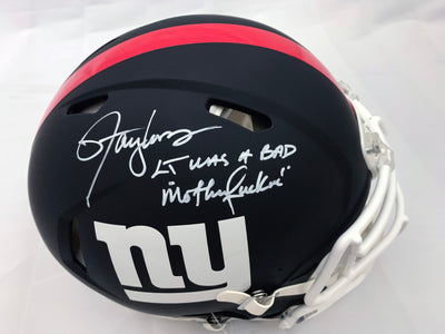 Lawrence Taylor Autographed New York Giants Riddell Matte Black Speed Authentic Helmet W/L.T. Was A Bad Motherfucker Beckett Witness